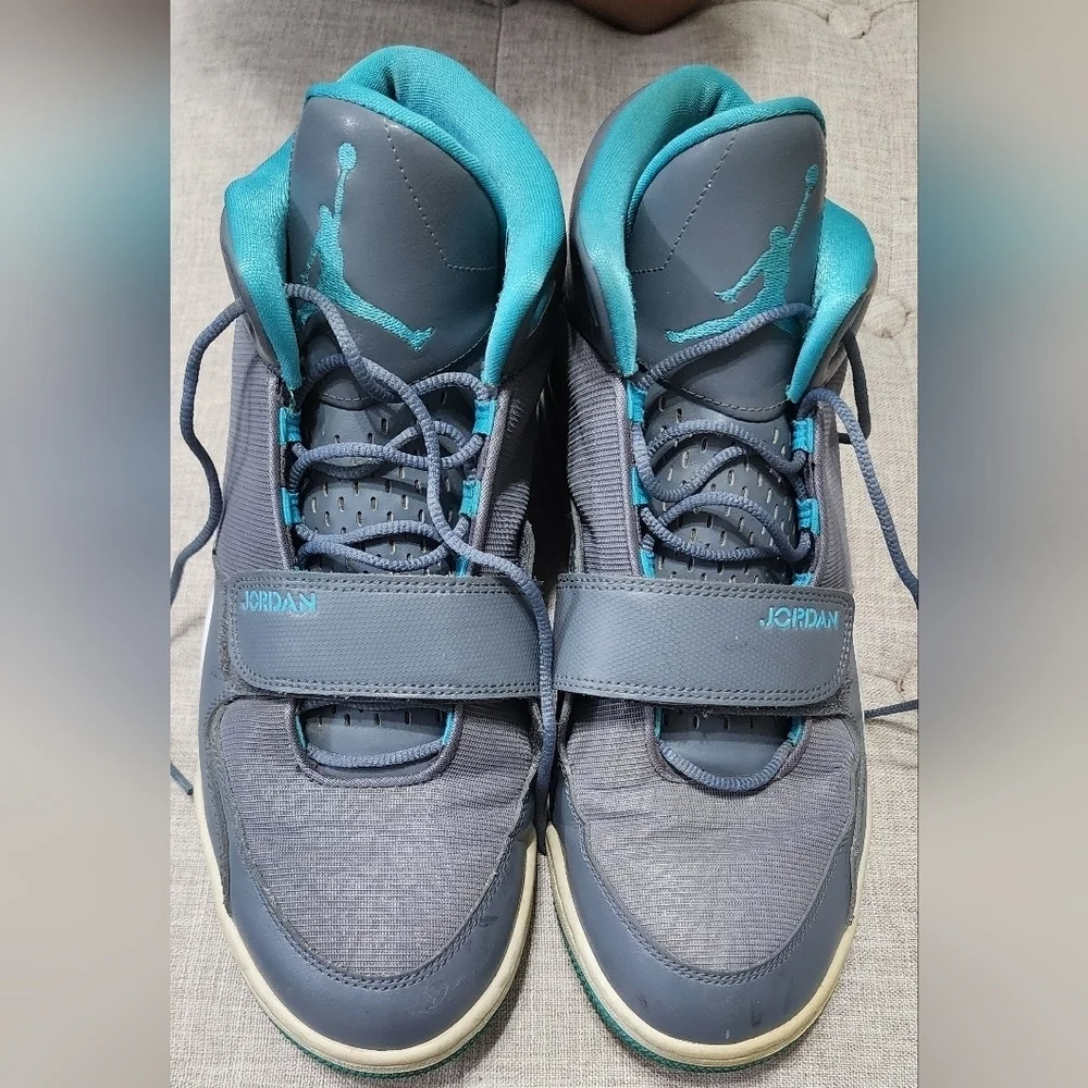Jordan Gray and Blue Sneakers Athletic Design